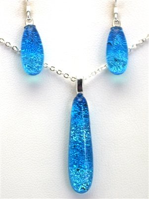 Hawaii fused glass jewelry.  Handmade on Maui. Pendant and Earrings. Ocean sparkle on turquoise glass.