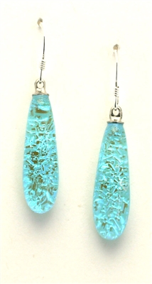 Handmade on Maui. Ocean sparkle oval on opaque turquoise glass.  Oval earrings.