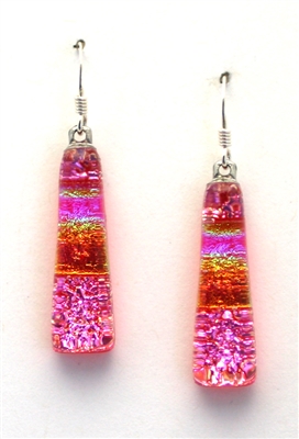 Maui Rainbow Jewelry. Hawaii Fused Glass Jewelry. Pink sparkle and rainbow on coral glass