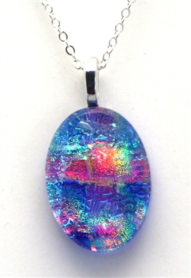 Dichroic glass pendant. Ocean sparkle with rainbow accents on cobalt glass. Handmade on Maui