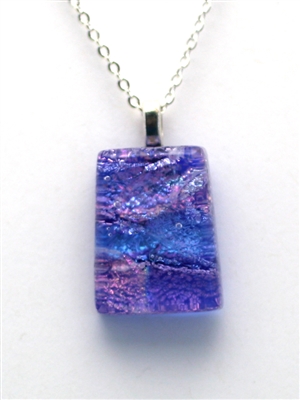 Dichroic glass pendant. Purple and pink sparkle on cobalt glass. Handmade on Maui Hawaii fused glass