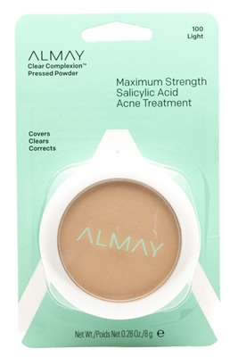 Almay CLEAR COMPLEXION Pressed Powder Maximum Strength Acne Treatment, Covers, Clears, Corrects, 100 Light  .28oz