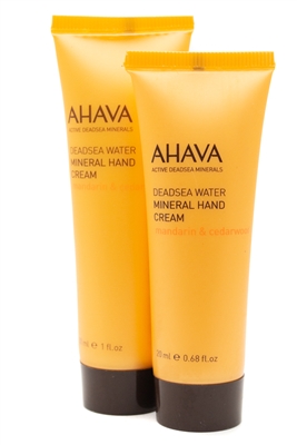 Dead Sea Hand Cream Set by AHAVA: Dead Sea Water Mandarin & Cedarwood  1 fl oz and .68 fl oz