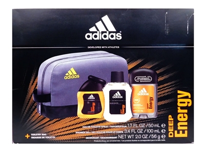 adidas Deep Energy Gift Set: Eau De Toilette 1.7 Fl Oz., Shower Gel 3.4 Fl Oz., Deodorant 2 Oz., Toiletry Bag