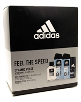 Adidas FEEL THE SPEED Dynamic Pulse Set: After Shave 3.4 fl oz, Body Hair Face 3-in 1 8.4 fl oz, Deodorant Spray 4oz