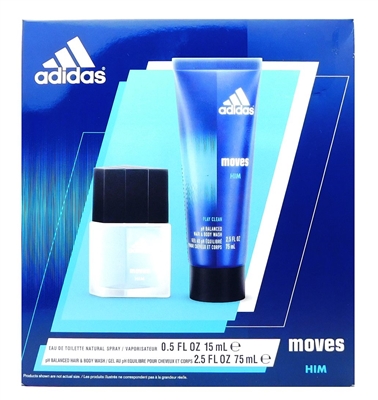 Adidas Moves Him 2 Pc Set: Eau de Toilette .5 Fl Oz., pH Balanced Hair & Body Wash 2.5 Fl Oz.