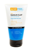 Acne Free KAOLIN CLAY Detox Mask, Pore Purifying 2 in 1 Facial Cleanser or Purifying Mask with Charcoal  5 fl oz