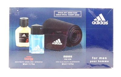 Adidas for men Box Set: Deep Energy Eau De Toilette 1.7 Fl Oz., Moves For Him 1 Fl Oz., adidas Scarf