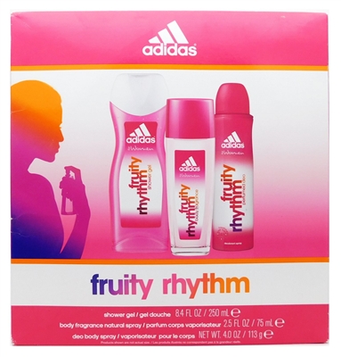 adidas Fruity Rhythm Set: Shower Gel 8.4 Fl Oz., Body Fragrance 2.5 Fl Oz., Deo Body Spray 4 Fl Oz.