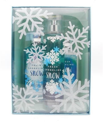 Bath & Body Works Fresh Sparkling Snow Box Set: Fine Fragrance Mist 8 Fl Oz., Shea & Vitamin E Shower Gel 10 Fl Oz., Shea & Vitamin E Body Lotion 8 Fl Oz.