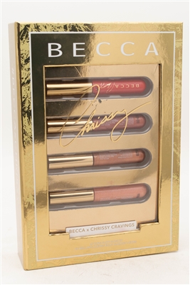 Becca CHRISSY Lip Icing Glow Gloss Kit; Creme Brulee, Cinnamon Bun, Sugar Plum, Candy Cane  4 x .09oz each