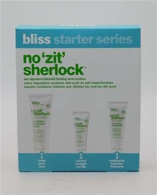 Bliss Starter Series No "Zit" Sherlock 3 Pc Set:Purifying Cleanser + Toner 2 Oz, Correcting Serum 0.5 Oz, And Oil Control Moisturizer 1 Oz