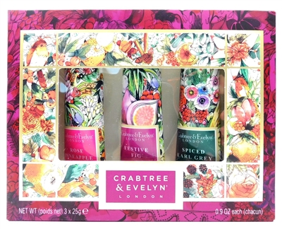 Crabtree & Evelyn London Ultra Moisturising Hand Therapy 3 piece Set: Rose Pineapple, Festive Fig, Spiced Earl Grey (each .9 Oz.)