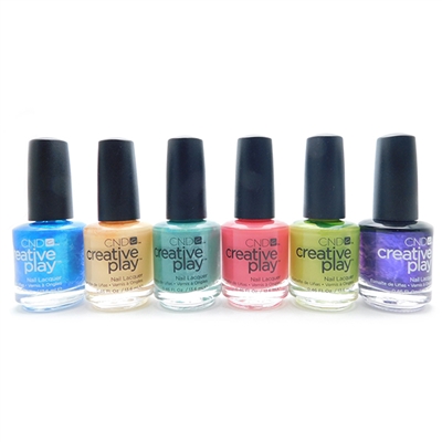 CND Creative Play Nail Lacquer set of 6: Ship-Noticed, Clementine Anytime, My Mo-Mint, Peony Ride, Toe The Lime, Cue The Violets (each .46 Fl Oz.)