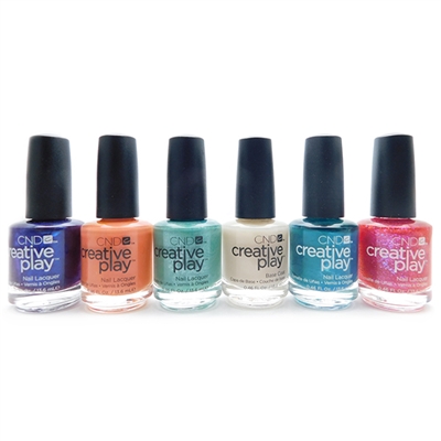 CND Creative Play Nail Lacquer set of 6: Viral Violet, Peach Of Mind, My Mo-Mint, Base Coat, Head Over Teal, Dazzleberry (each .46 Fl Oz.)