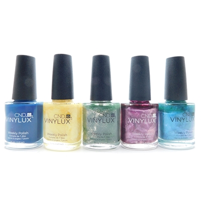CND Vinylux Weekly Polish set of 5: Seaside Party, Sun Bleached, Wild Moss, Tango Passion, Lost Labyrinth (each .5 Fl Oz.)