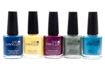 CND Vinylux Weekly Polish set of 5; Seaside Party, Sun Bleached, Tango Passion, Wild Moss, Lost Labarynth  (each .5 Fl Oz.)