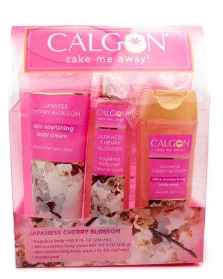Calgon Japanese Cherry Blossom 4-piece Set;  Body Mist 8 fl oz, Body Cream 8oz,  Body Wash  7 fl oz, Shower Pouf