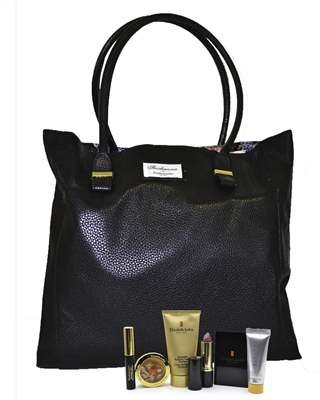 Elizabeth Arden Large Black Bag Set: Beautiful Color Black Mascara , Ceramide Capsules 7 pack,  Ceramide Ultra Lipstick, Beautiful Color Radiance Blush, Prevage Anti Aging Lotion