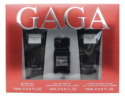 Lady Gaga EAU DE GAGA Set: Shower Gel 2.5 Fl Oz., Eau De Parfum .5 Fl Oz., Hydrating Body Lotion 2.5 Fl Oz.