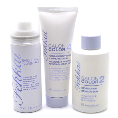 Fekkai Set, New-No Box:  Salon Color 2 Developer 2.5 fl oz,  Salon Color 4  Mask 1.6 fl oz,  Sheer Hold Hairspray 1.5 oz