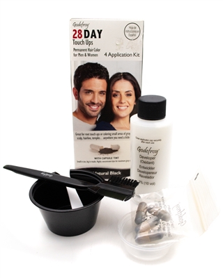 Godefroy 28 DAY TOUCH UPS Permanent Hair Color for Men & Women 4 Application Kit with Capsule Tint,  Natural Black