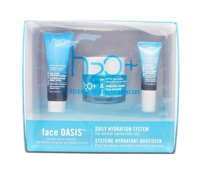 h2o + face OASIS Daily Hydration System: Dual-Action Exfoliating Cleanser 1 Fl Oz., Hydrating Treatment 1.7 Fl Oz., Moisture Replenishing Treatment .24 Fl Oz.