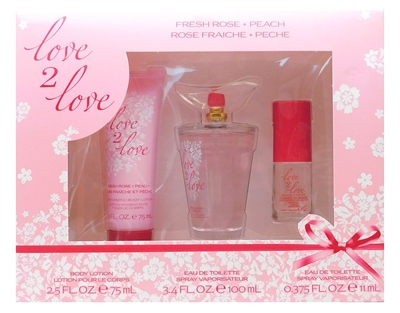 Love 2 Love Fresh Rose & Peach Gift Set: Body Lotion 2.5 Fl Oz., Eau De Toilette 3.4 Fl Oz., Eau De Toilette .375 Fl Oz.
