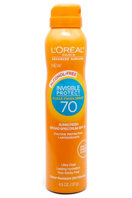 L'Oreal INVISIBLE PROTECT Advanced Suncare SPF70 Alcohol Free Invisible Protect Water Resistant Spray Sunscreen   4.5 fl oz