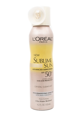 L'Oreal SUBLIME SUN Advanced Sunscreen SPF50+  Long Lasting UVA Protection, Crystal Clear Mist   4.2 fl oz