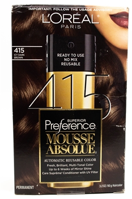 L'Oreal Paris Superior Preference MOUSSE ABSOLUE Automatic Reusable Color, 415 Icy Dark Brown  3.2oz