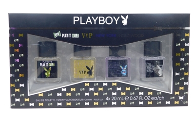 Playboy 4 Pc Eau de Toilette Set: Play it Wild, VIP, New York & Hollywood .67 Oz Each