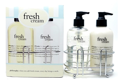 Philosophy Fresh Cream Set: Hand Wash 8 Fl Oz., Hand Lotion 8 Fl Oz., Silver Sink Caddy