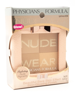 Physicians Formula NUDE WEAR Glowing Nude Blush, Light Bronzer 6236, Mirror and Brush Included  .17oz