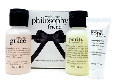 Philosophy Welcome Philosophy Friend: Purity Made Simple Facial Cleanser 1 Fl Oz., Renewed Hope In A Jar Moisturizer .25 Fl Oz., Amazing Grace Shampoo Bath & Shower Gel 1 Fl Oz.