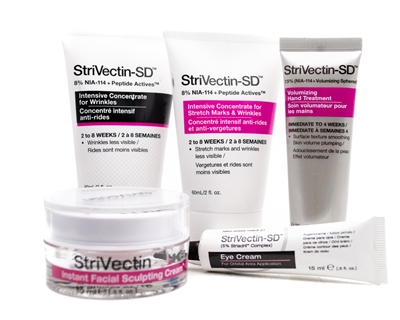 StriVectin 5 Pack; SD Intensive Concentrate for Wrinkles  2 fl oz, SD Intensive Concentrate for Stretch Marks and Wrinkles  2 fl oz, SD Volumizing Hand Treatment  1 fl oz, Instant Facial Sculpting Cream  .5 fl oz, SD Eye Cream  .5 fl oz    New, No Box
