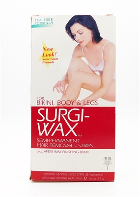 SURGI-WAX Semi-Permanent Hair Removal Strips (14 double sided strips) + After-Wax Finishing Balm (.5 Fl oz.)