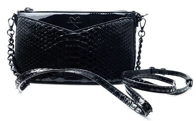 Victoria's Secret Black Luxe Python Over Shoulder Purse with Zipper