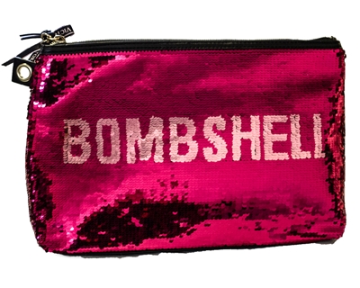 Victoria's Secret BOMBSHELL Pink and Silver Sequin Zippered Bag with Loop for Optional Wristlet Strap