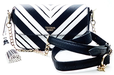 Victoria's Secret Black and White Over Shoulder Purse with Snap Closure