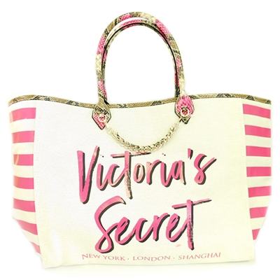 Victoria's Secret Canvas and Pink Snake Print New York London Shanghai Tote