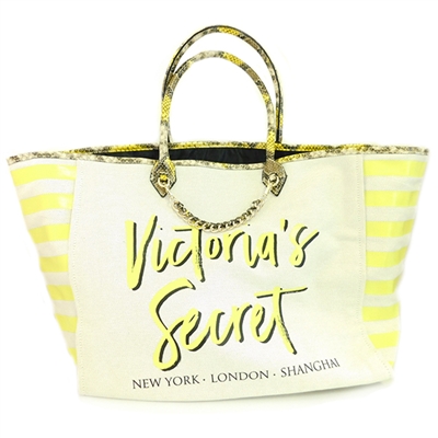 Victoria's Secret Canvas and Yellow Snake Print New York London Shanghai Tote