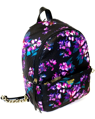 Victoria's Secret Mini Floral Backpack; Internal Pocket and External Zippered Pocket, Thin Adjustable Straps with Chain