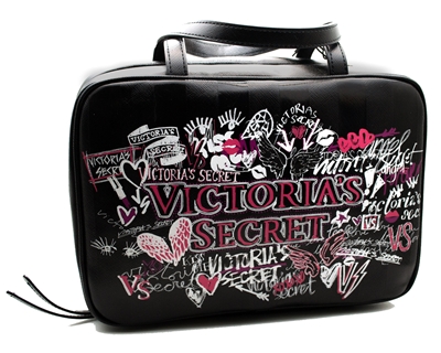 Victoria's Secret Graffiti Jetsetter Travel Case;  2 Interior Zip Compartments Small Inner Zip Pocket, Hook   10 1/2" L x 3Â½ " W x 7 1/4"