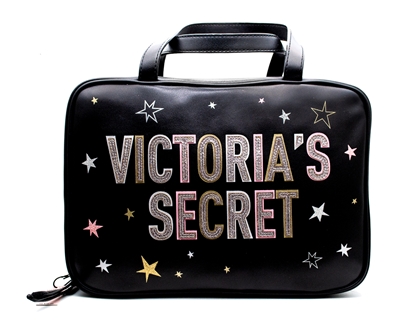 Victoria's Secret Graffiti Jetsetter Travel Case;  2 Interior Zip Compartments Small Inner Zip Pocket, Hook   10 1/2" L x 3Â½ " W x 7 1/4