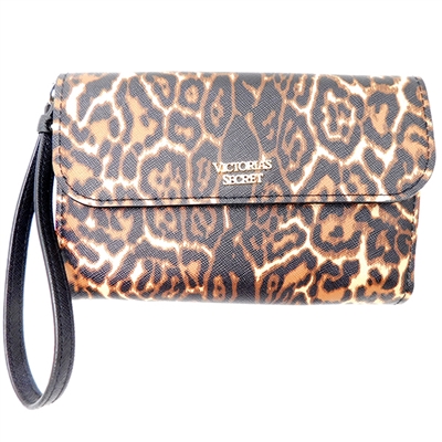 Victoria's Secret Leopard Print Clutch/Wallet with Wrist Strap and Snap Closing