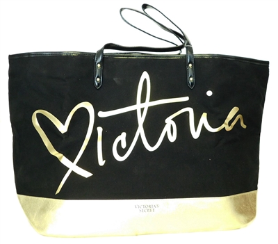 Victoria's Secret love, Victoria Black and Gold Tote with Zipper