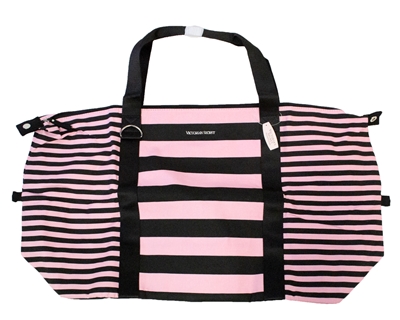 Victoria's Secret Large Weekender Duffel Bag, Black and Pink Stripe