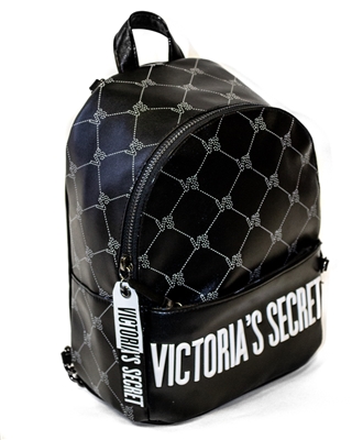 Victoria's Secret Mini Backpack; Internal Pocket and External Zippered Pocket, Fob with Lip Prints on front and "Victoria's Secret" on reverse side Thin Adjustable Straps with Black Chain
