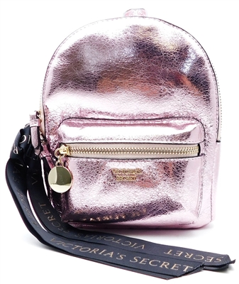 Victoria's Secret Metallic Pink Mini Backpack with Zippers